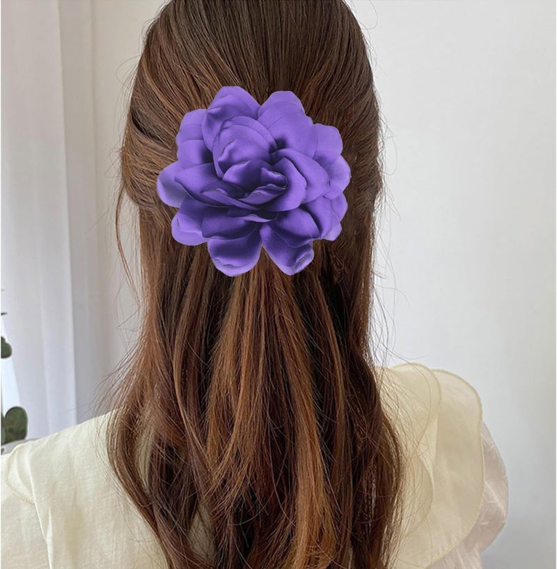 Decixde Satin Fabric Rose Flower Brooches - Handmade Floral Accessory for Wedding Party Dance Banquet Ceremony - Size: 4.72in - Image 2